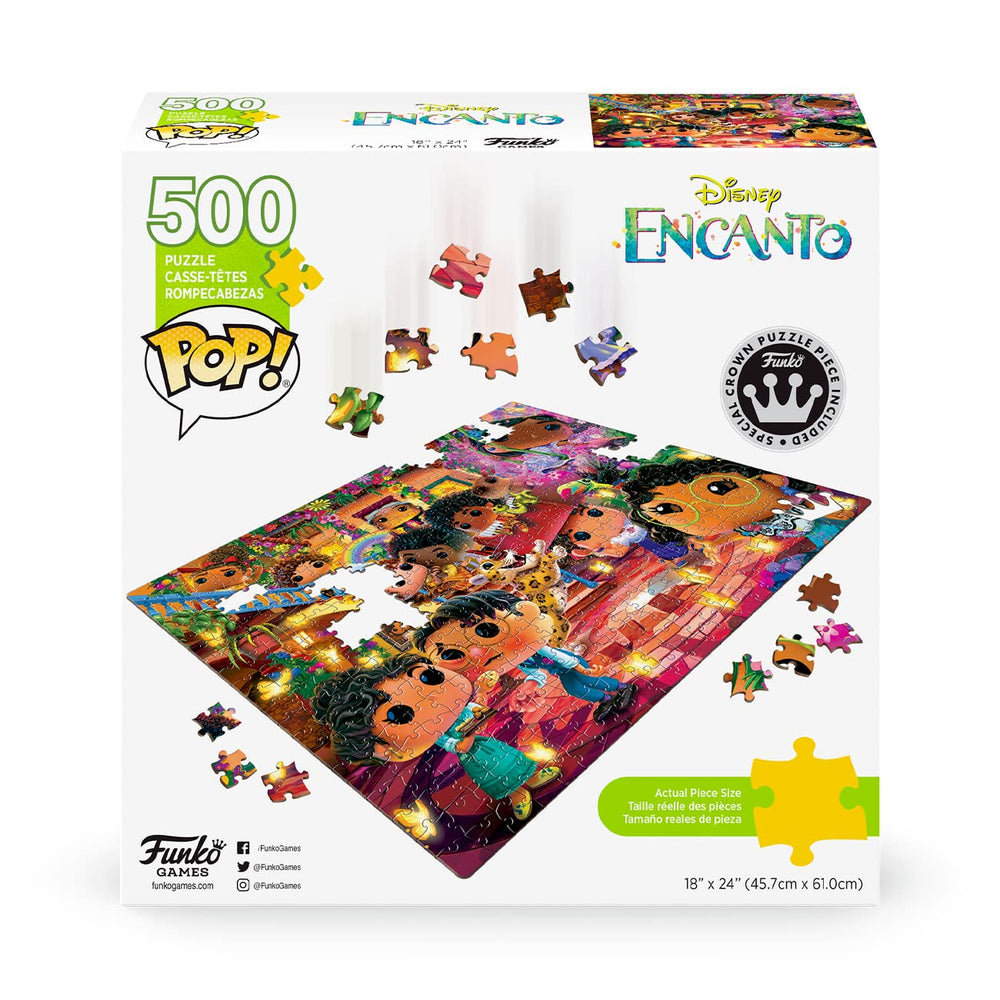 Funko Pop! Disney Encanto puzzle box art highlights interlocking pieces for durable play.