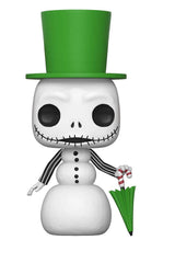 Funko Pop Disney Nightmare collection on display shelf featuring Snowman Jack Skellington.