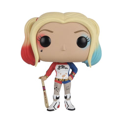 Harley Quinn figure in window display box for secure presentation.