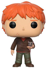 Funko Pop Harry Potter Ron Weasley with Scabbers side view for shelf highlighting.