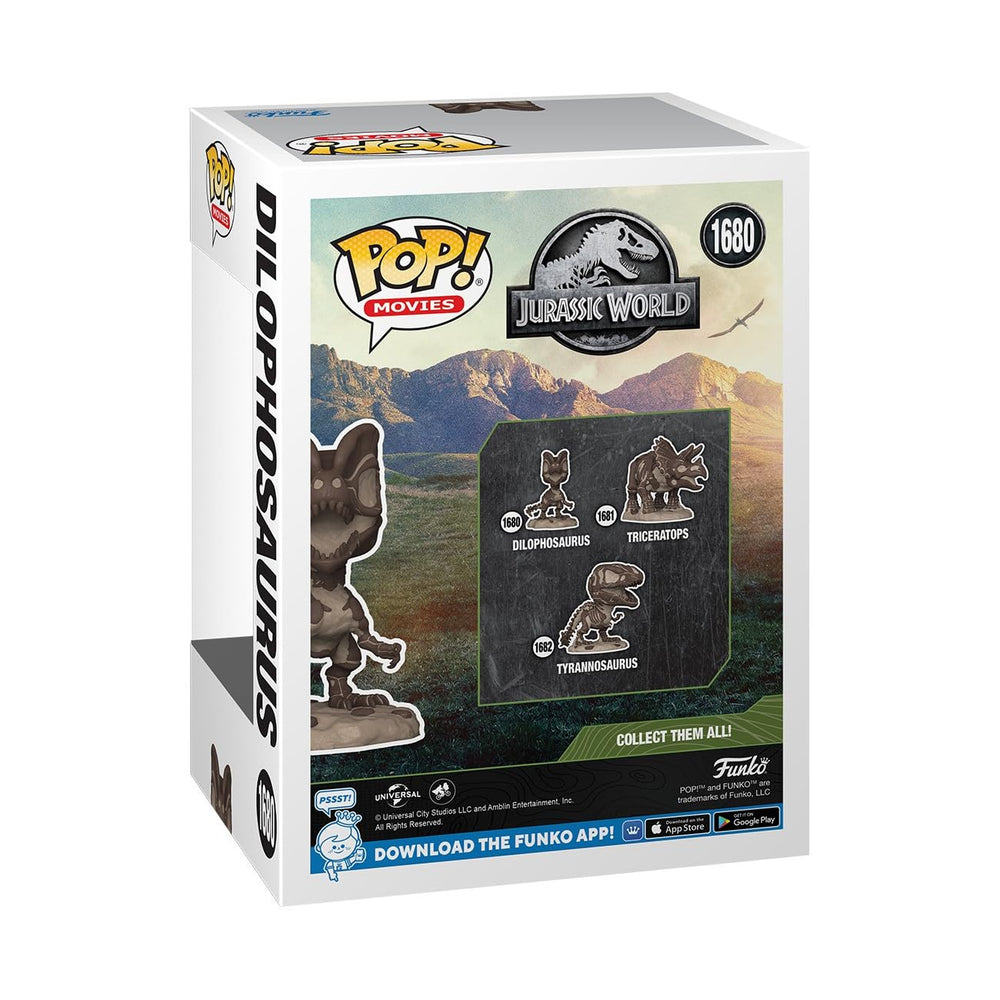 Funko Pop Jurassic Park Dilophosaurus fossil desk display, fits neatly in a display case