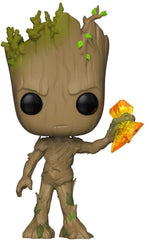 Close-up of Funko POP! Groot with Stormbreaker highlighting vibrant colors and finish.