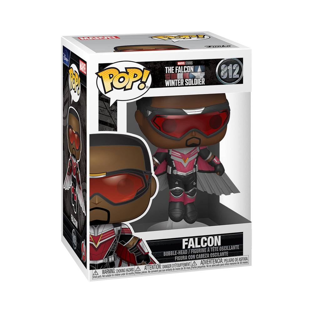 Funko Pop Marvel Falcon flying figure for display and collection.