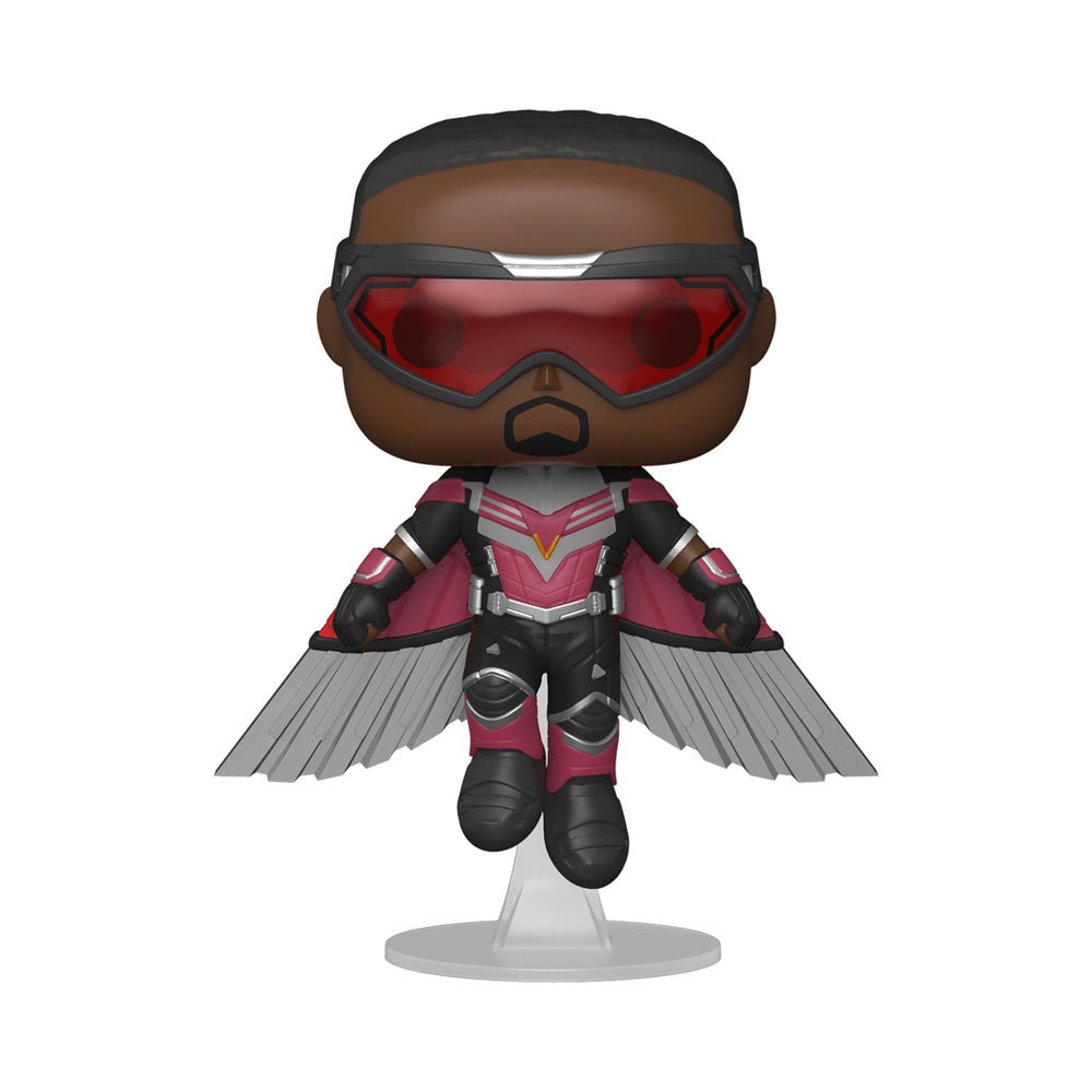 Funko Pop Marvel Falcon wings extended pose enhances shelf presentation.