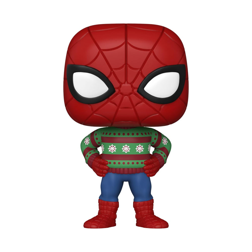 Funko Pop Marvel Spider-Man holiday figure on desk display