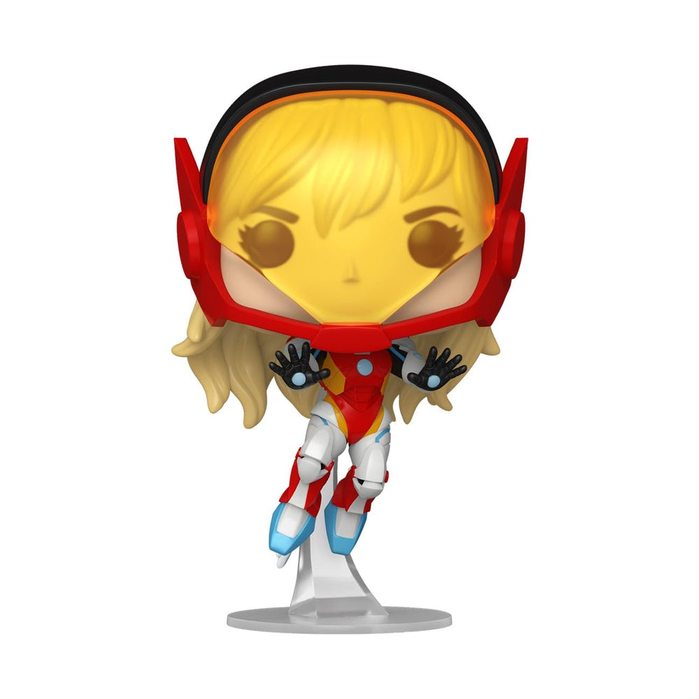 Funko Pop! Marvel Spider-Gwen Gwenverse Iron Gwen side angle highlights detailed sculpt and stable desk presence.