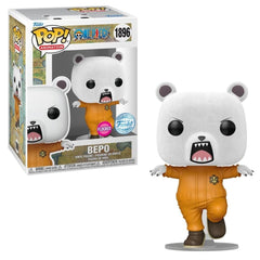 Funko Pop! Animation One Piece Bepo Flocked figure, ideal display piece for collectors.