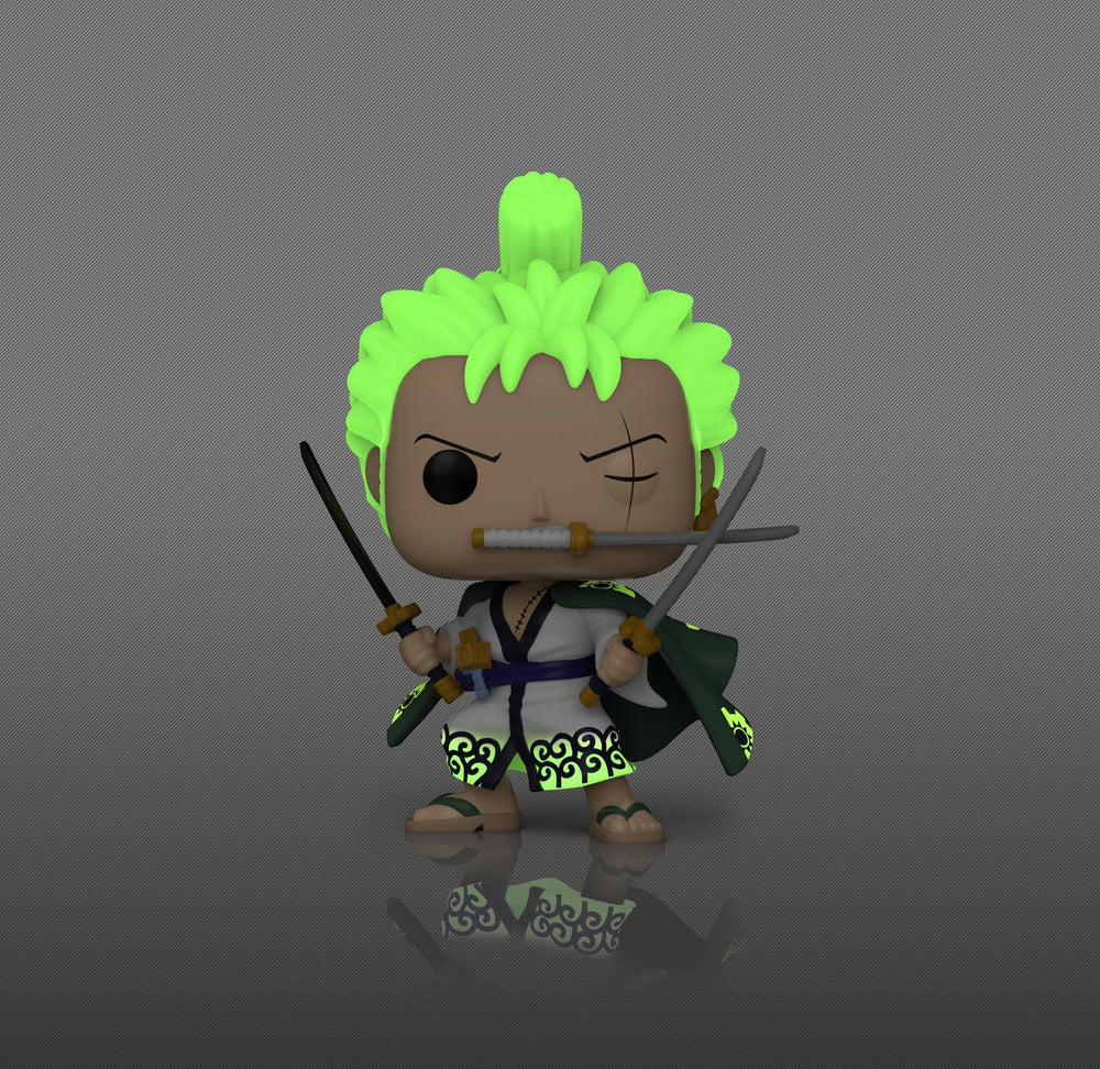 Funko POP! Roronoa Zoro detailed artwork enhances any desk or shelf setup