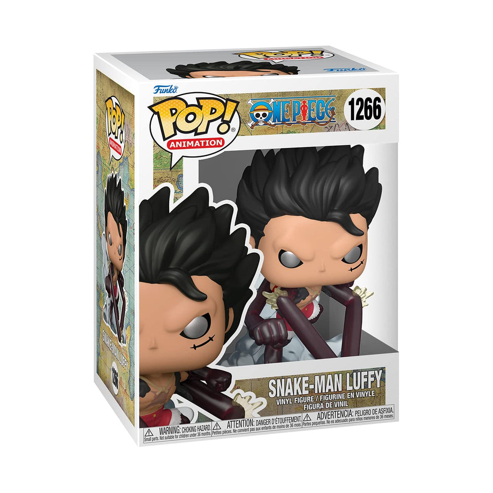 Funko Pop! One Piece Snake-Man Luffy detail close-up highlights pose and color.