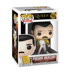 Funko Pop Rocks QueenFreddy Mercury Wembley 1986 front view for vibrant display.
