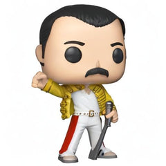 Funko Pop Rocks QueenFreddy Mercury Wembley 1986 shelf-ready display idea.