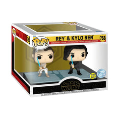 Funko Pop Star Wars 758 Rey & Kylo Ren Glows Exclusive side view highlighting illuminated sabers