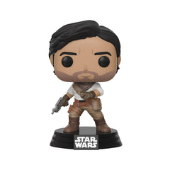 Funko Pop Star Wars Poe Dameron bobble-head displayed in window box for easy display and gifting.