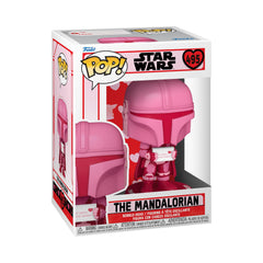 Funko Pop! Star Wars Valentines Mandalorian bobblehead stands 4.5 inches tall for desk display.