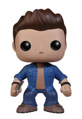 Funko Pop Dean figure in blue on display shelf for fans and collectors