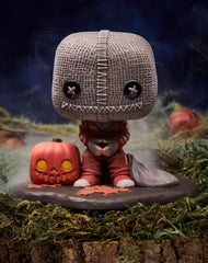 Funko Spirit Halloween Sam POP! Deluxe display stand included for easy posing.