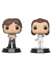Funko Star Wars Han and Leia 2-Pack in window box, ideal for display and gifting.
