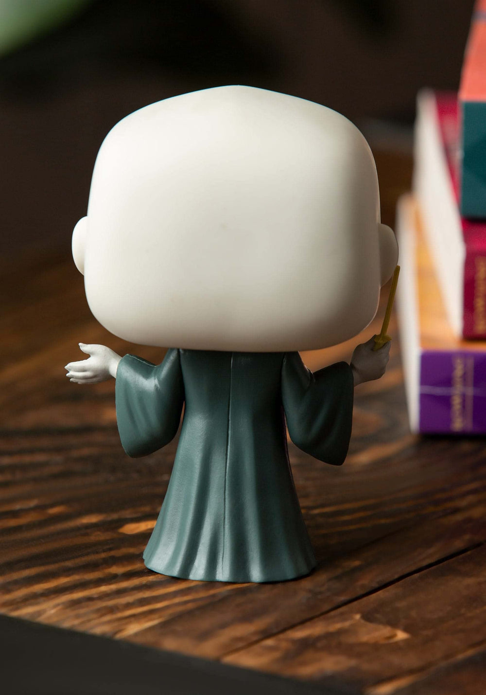 Funko Voldemort POP figure side view ideal for shelf arrangement.