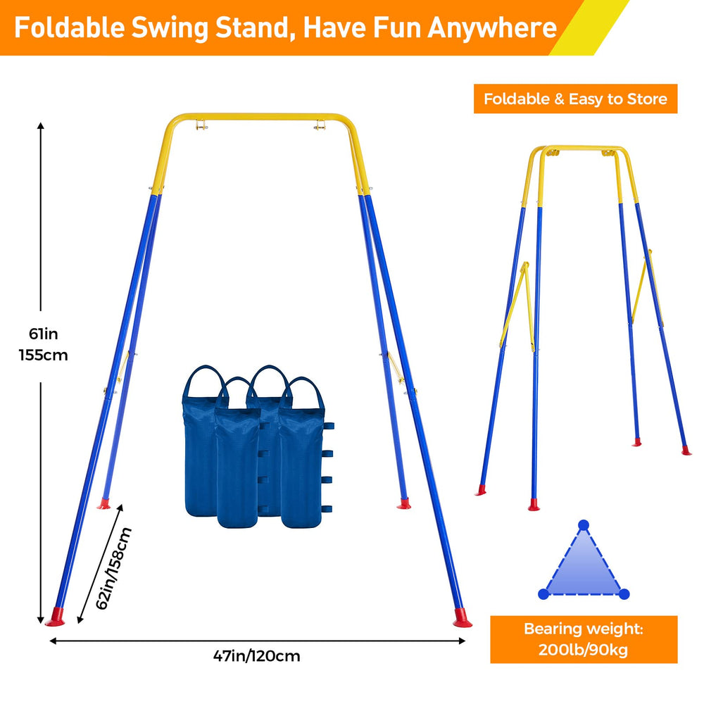 Funlio multi-use stand supports swings, baby jumpers, and hammock chairs.