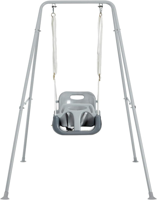 Funlio toddler swing with foldable metal stand for easy storage and versatile setup