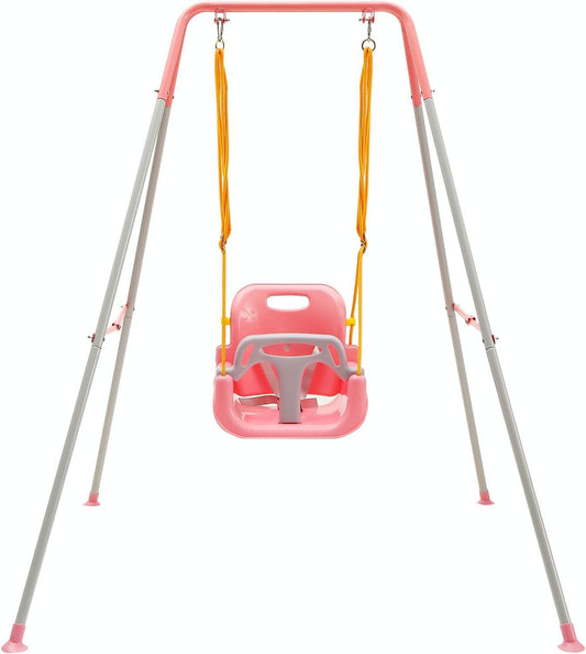FUNLIO toddler swing with foldable stand, easy storage and versatile indoor/outdoor use.