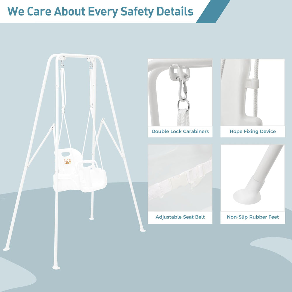 FUNLIO indoor-outdoor swing set suitable for patios and playrooms