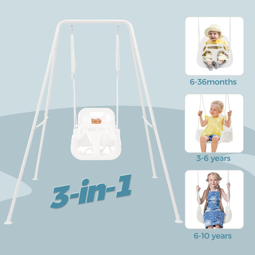 FUNLIO toddler swing with sandbags emphasizes stability for outdoor play
