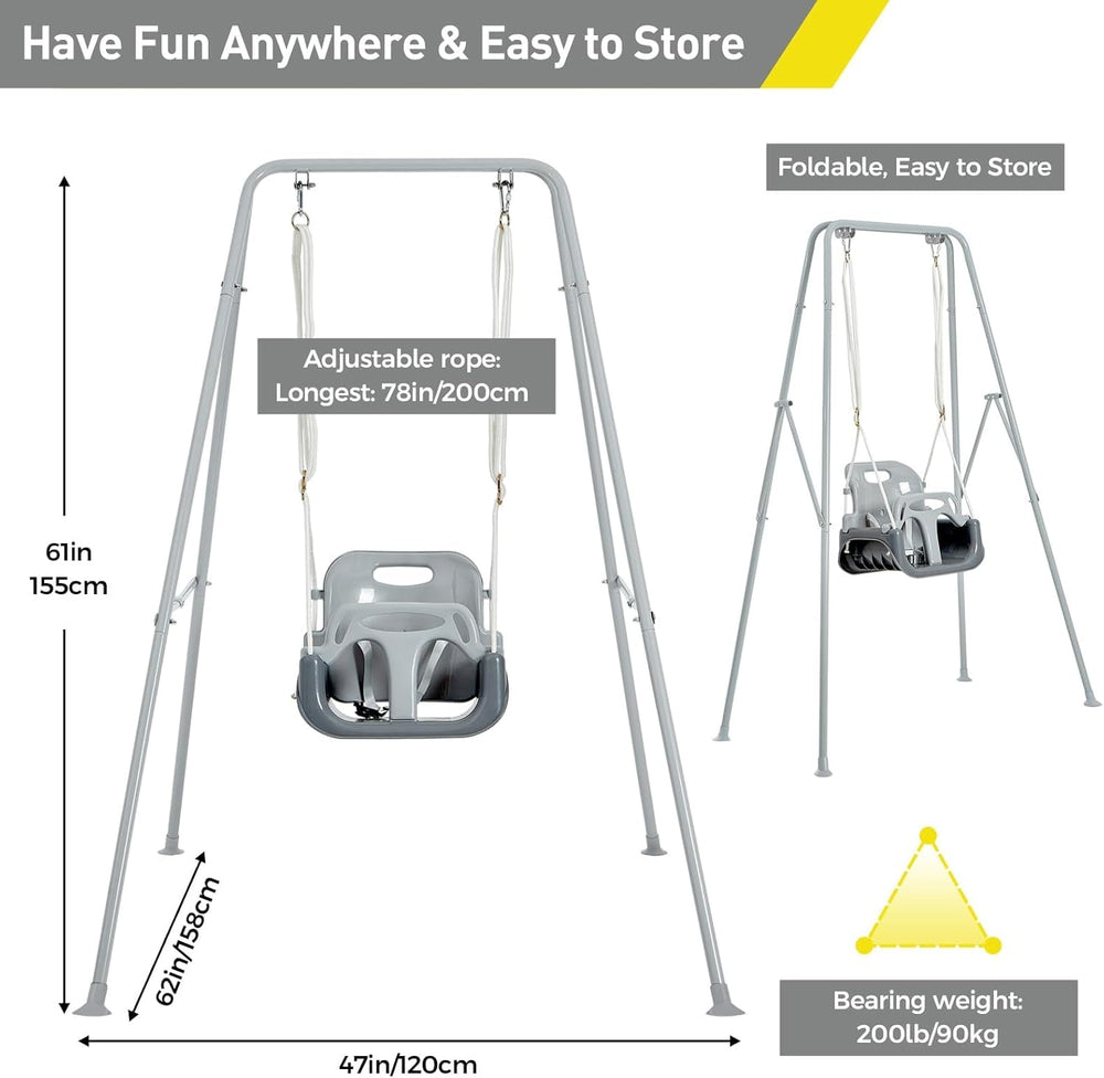 Funlio toddler swing's triangular frame provides stable support during play