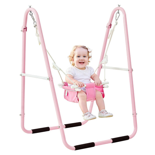 FUNLIO U-Shape pink frame supports secure toddler swinging.