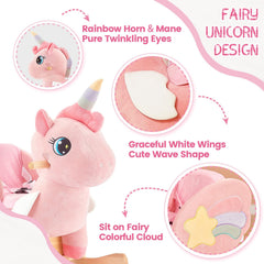 FUNLIO unicorn rocking horse features a solid wood frame for durable use.