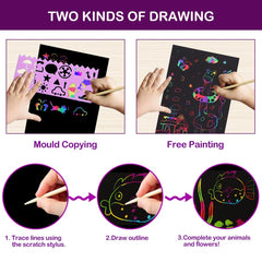 FUNNYB&G Rainbow Scratch Paper sheets reveal bright patterns for kids' art projects