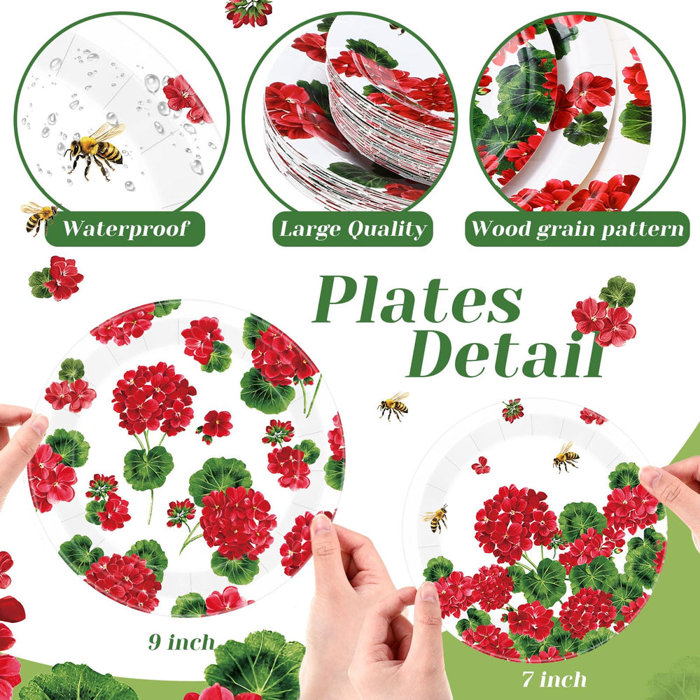 Funnymoom 7 inch geranium plates with red blooms ideal for desserts