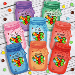 FunnyPars kids valentines cards with colorful mason jar design for classroom exchanges