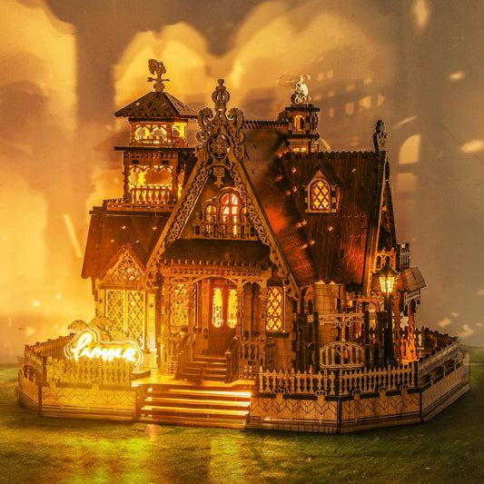 FUNPOLA 3D wood puzzle cottage front view for stylish home dΓ©cor.
