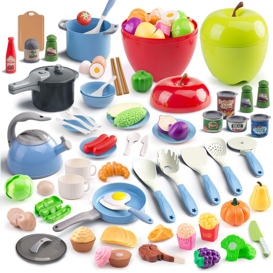 Funpynani 100-piece kitchen playset blue with pretend cookware for imaginative play