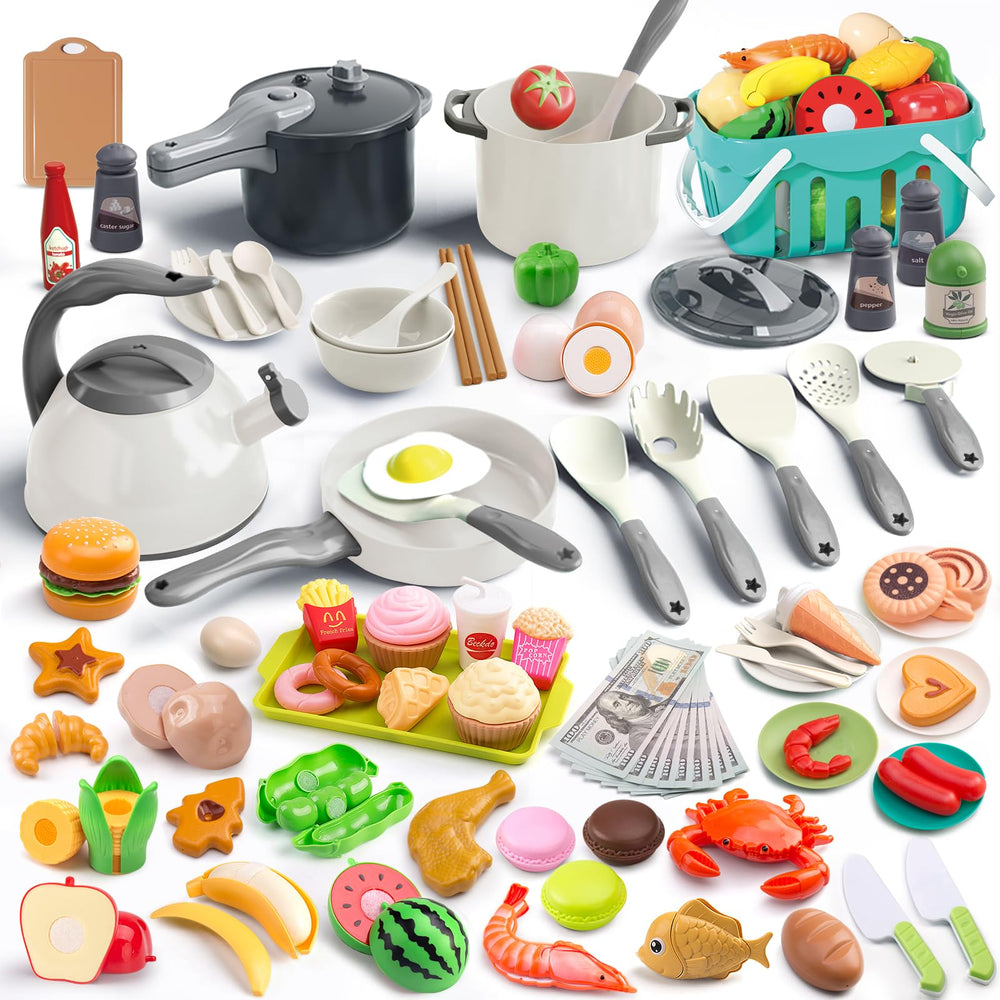 Funpynani 130pcs kitchen playset unboxing view, ideal for imaginative kitchen roleplay