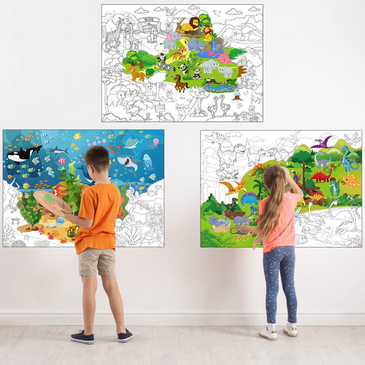 Funrous zoo giant coloring poster on a large 45x32 inch sheet for collaborative coloring