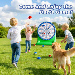 Funscape dart board set includes 10 darts and repair patches for quick fixes.