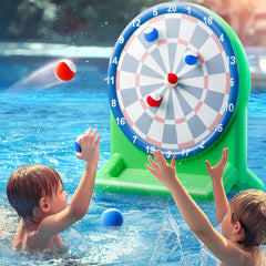 Funscape inflatable dart board in pool ready for splashy play and competition.