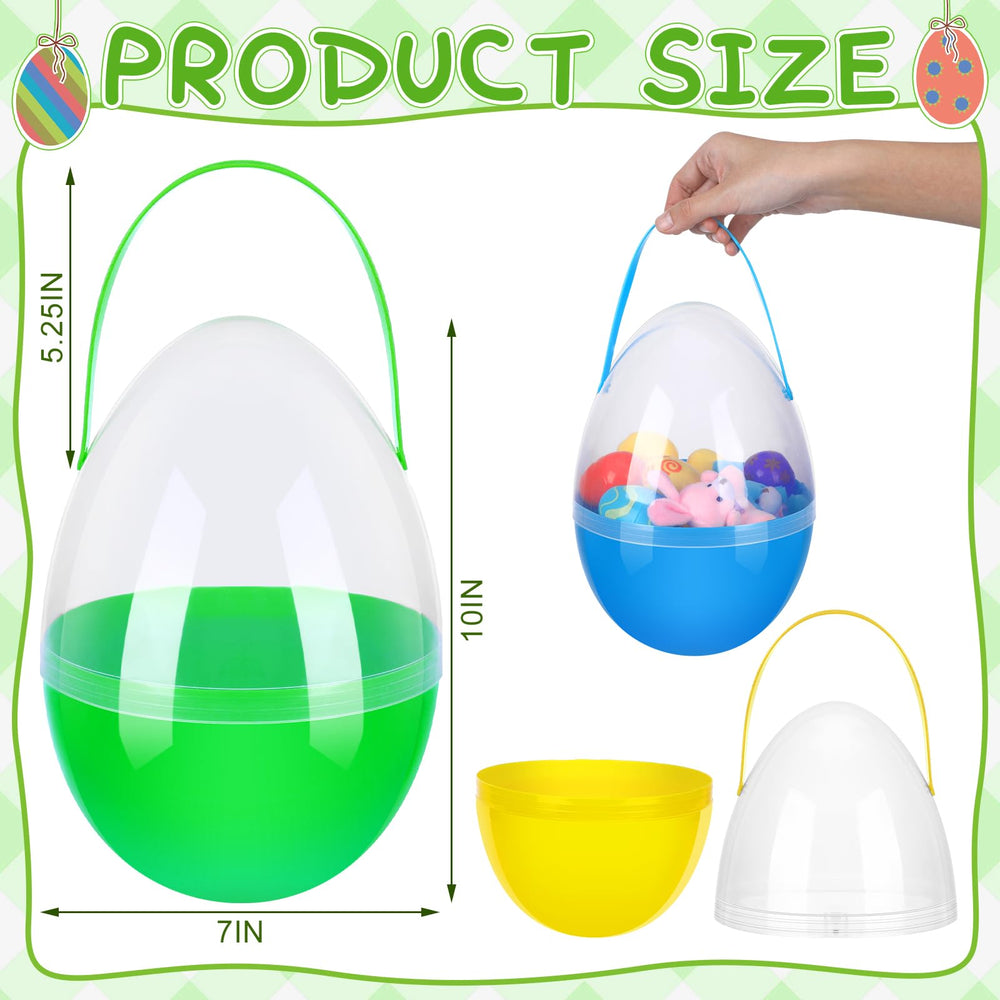 Funtery 10 inch plastic egg with handle is easy to carry and display.