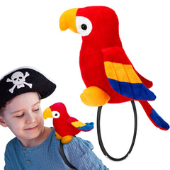 Funtery pirate parrot shoulder prop on red plush for Halloween costumes.