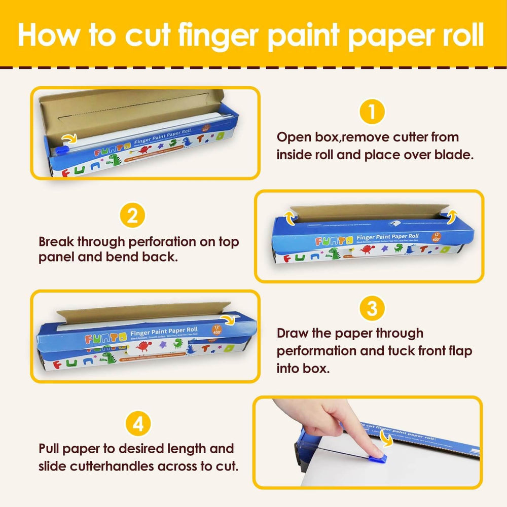 Funto large white paper roll supports growing masterpieces for toddlers and kids.