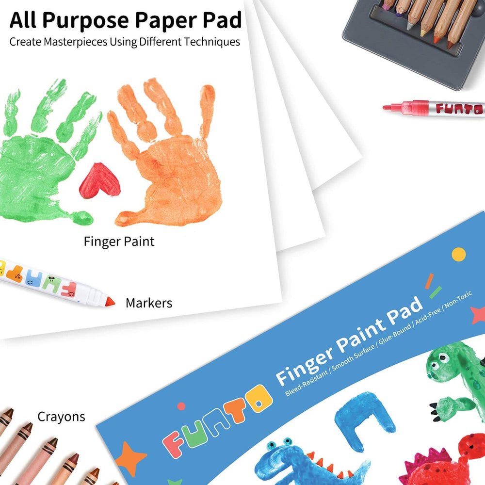Funto top-bound tearaway pad for easy removal and display of artwork.