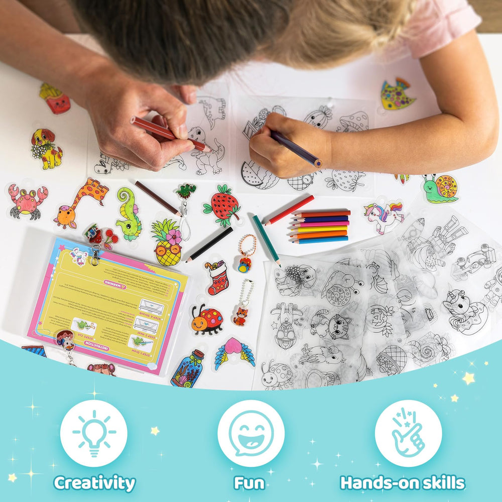 Funtopia shrinking art sheets kit with 75 pre-cut designs ready to color