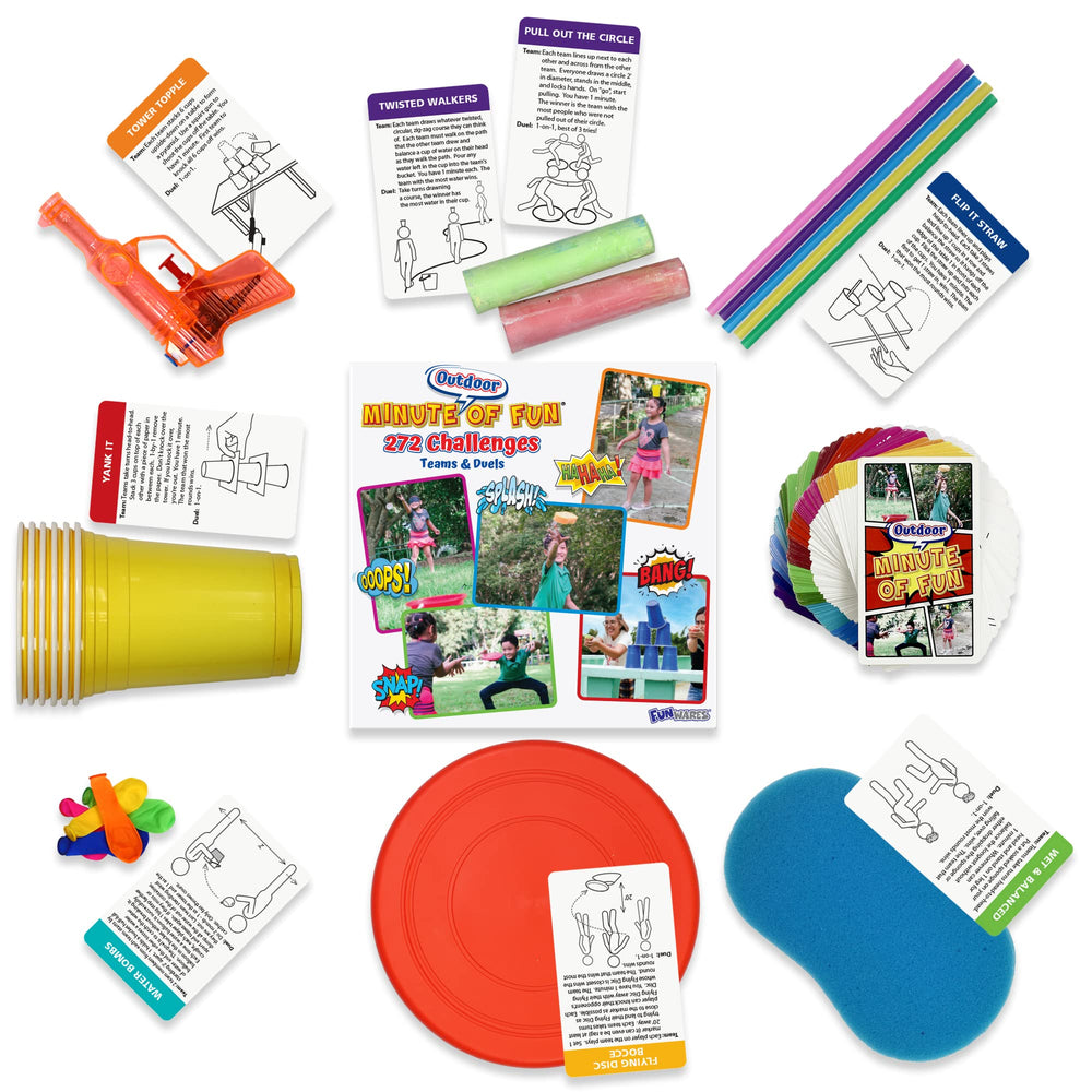 Flying discs arranged for a bowling-style challenge in Funwares 272 set