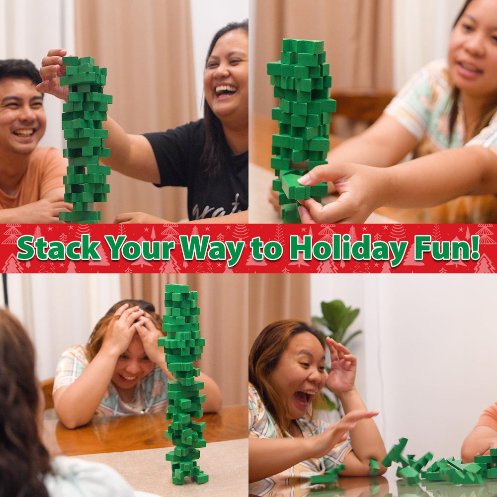 Funwares Santa’s Stack-Up tumbling tower in play during a game
