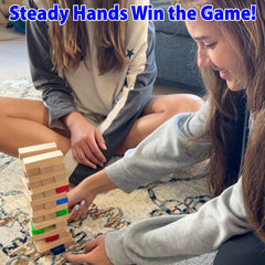 Family game night setup featuring Funwares Stack Attack on the table