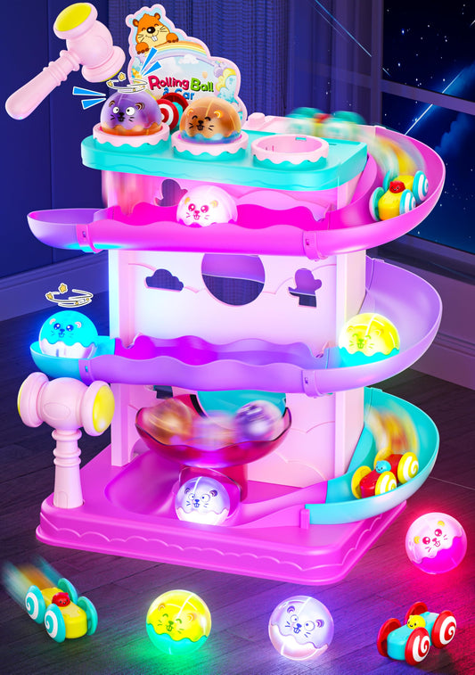 Funwee ball drop with colorful lights along tracks for toddler play and coordination