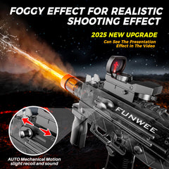 Funwee water gun showcases foggy effect for realistic pool battles.