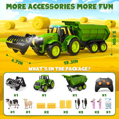 Funwee RC Tractor green LED lights and sound for immersive play experiences.